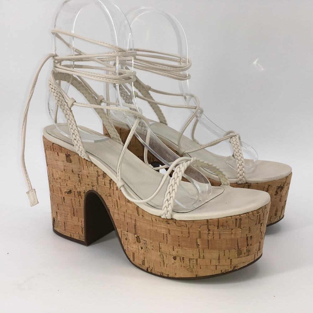 Schutz Maxima Cutout Cork Platform Sandal 8 Baddie Boho Festival Lace Up Wedge